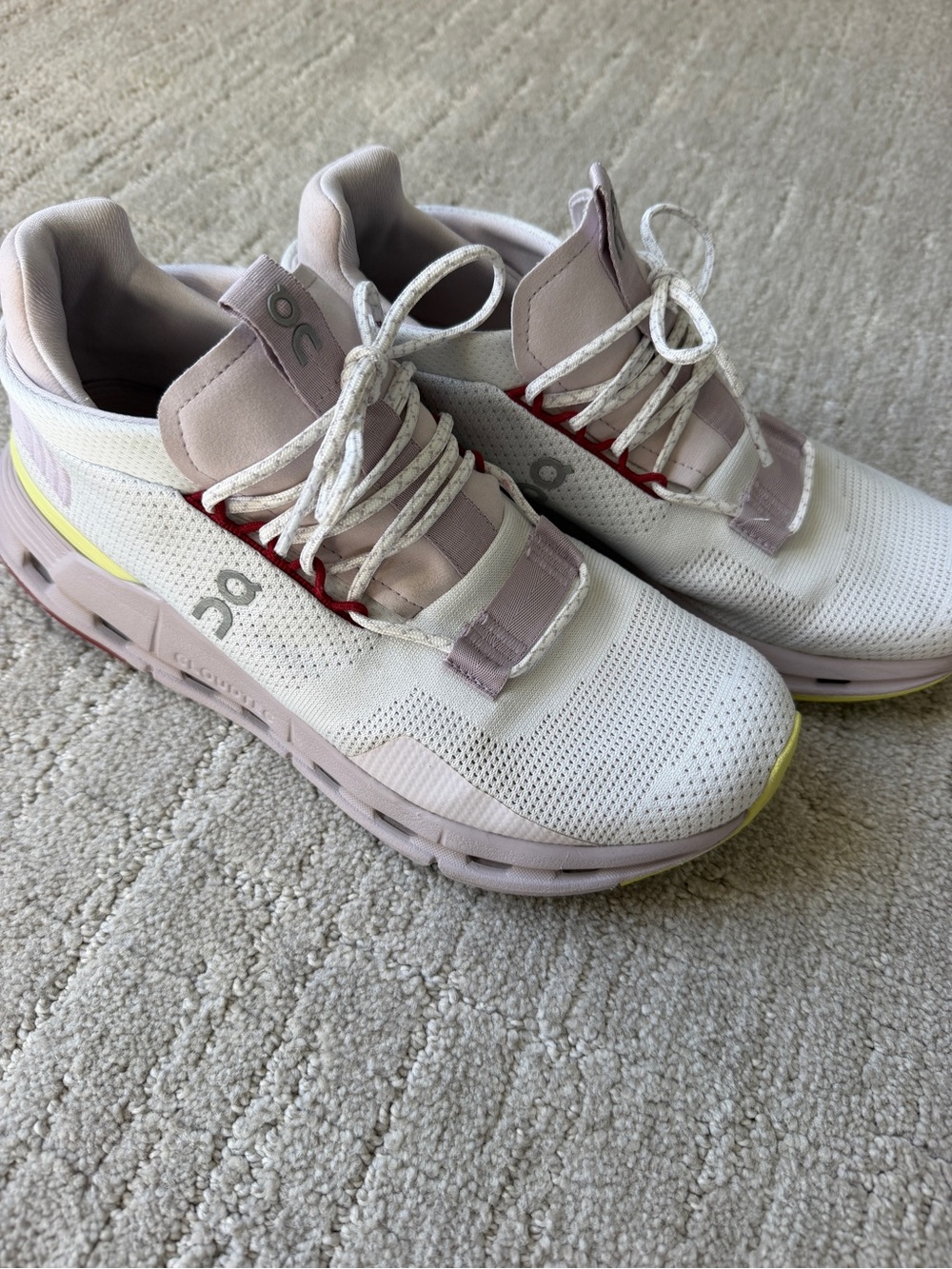 On Running Women's Sneakers in Light Pink/Purple and Yellow Accent